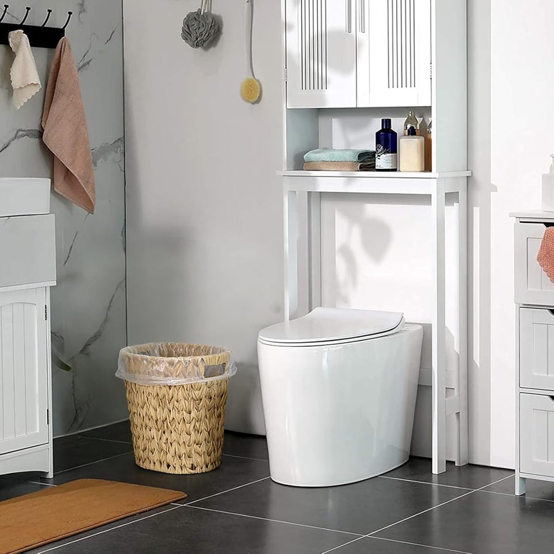 EITMOW Wicker Bathroom Trash Can, Waterproof Rattan-Style Waste Basket with Handles, Decorative Garbage Bin for Bedroom, Office, 12.6×7.5×12.2 Inch (1, Linen) - Image 4