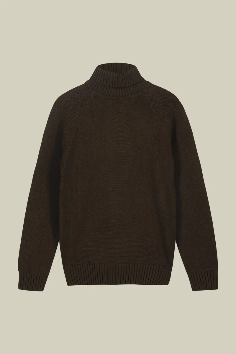 Doppelganger Men's 100% cotton regular fit turtleneck jumper - Brown
