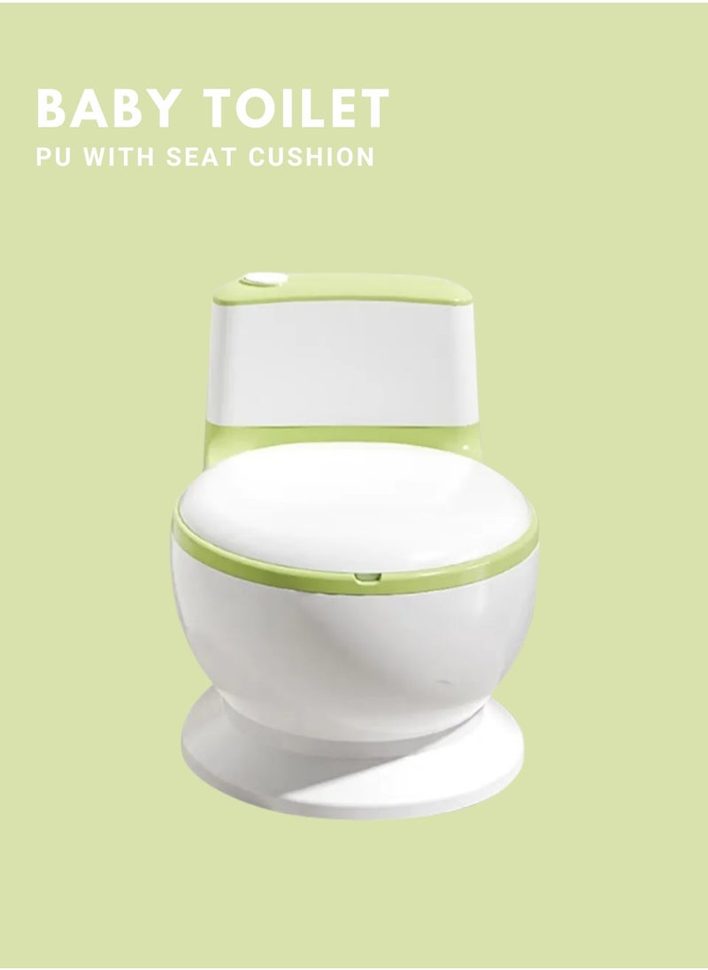 Moms Magic Baby Toilet PU with Seat Cushion – Artificial Potty with Flush Option, Tissue Holder, PVC/PU Cushions for Comfortable Potty Training – Green  - Image 4