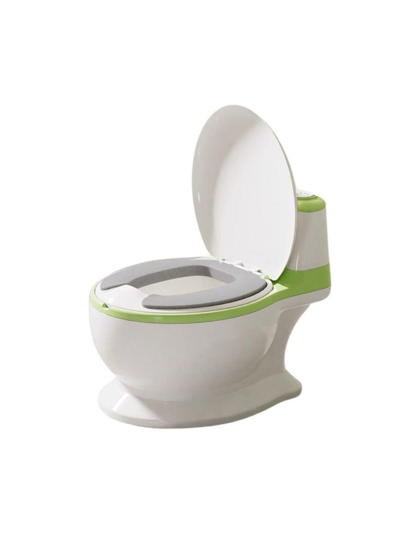Moms Magic Baby Toilet PU with Seat Cushion – Artificial Potty with Flush Option, Tissue Holder, PVC/PU Cushions for Comfortable Potty Training – Green  - Image 1