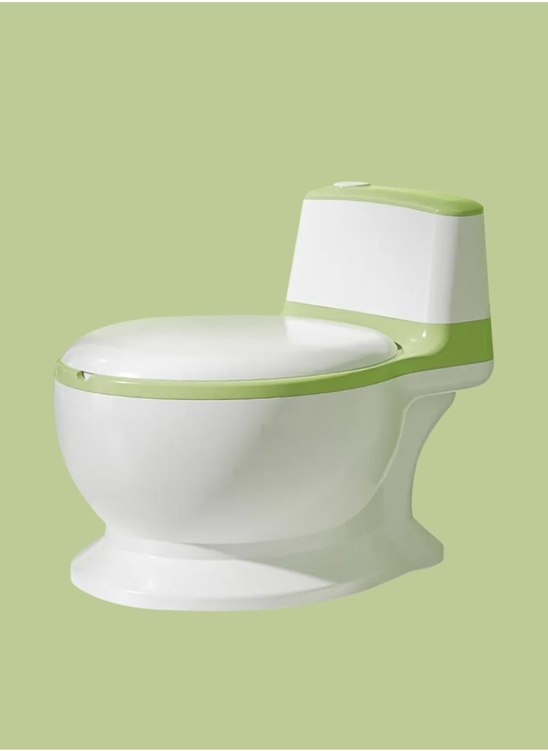 Moms Magic Baby Toilet PU with Seat Cushion – Artificial Potty with Flush Option, Tissue Holder, PVC/PU Cushions for Comfortable Potty Training – Green  - Image 5