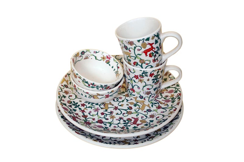 Crock Comforts Ceramic Handmade Handcrafted Stoneware Couple Goal Deer Pattern Dinner Set-Plates(10 inch) with Serving Bowl(4inch)& Coffee Mug(330ml)-Set of 2,Microwave & Dishwasher Safe,CGHRM - Image 2