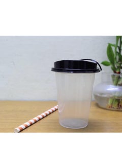 Shop & Shoppee Shop & Shoppee Reusable Tumbler Glass with lids | Multipurpose Hygienic for Cold Drink in Party, social gathering, Weddings| Cold Beverage Mocktail Glass Tumbler (250ml,Clear Glass,Black Lid) (25 Pcs)  - Image 2