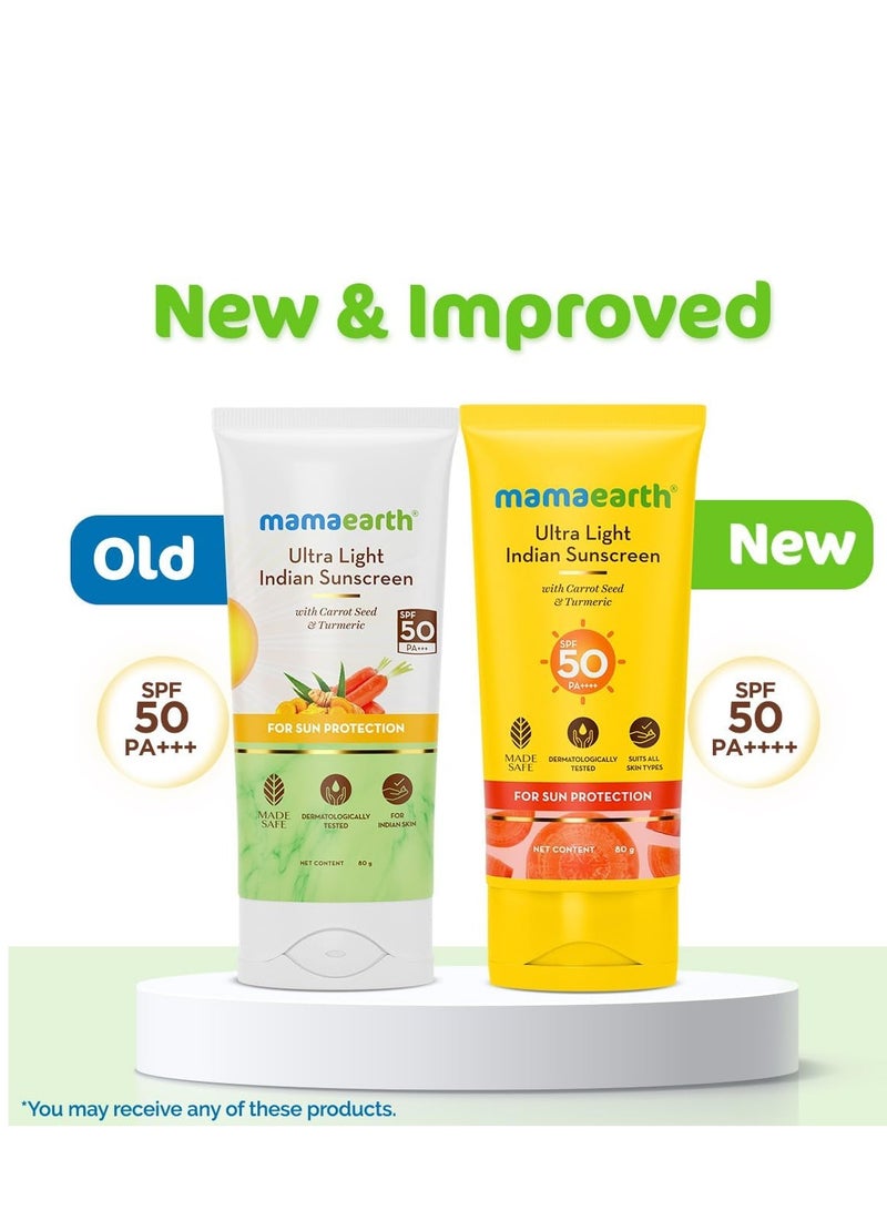 Mamaearth Mamaearth Ultra Light Indian Sunscreen Cream with Carrot Seed, Turmeric and SPF 50 PA+++ (80ml) - Image 2