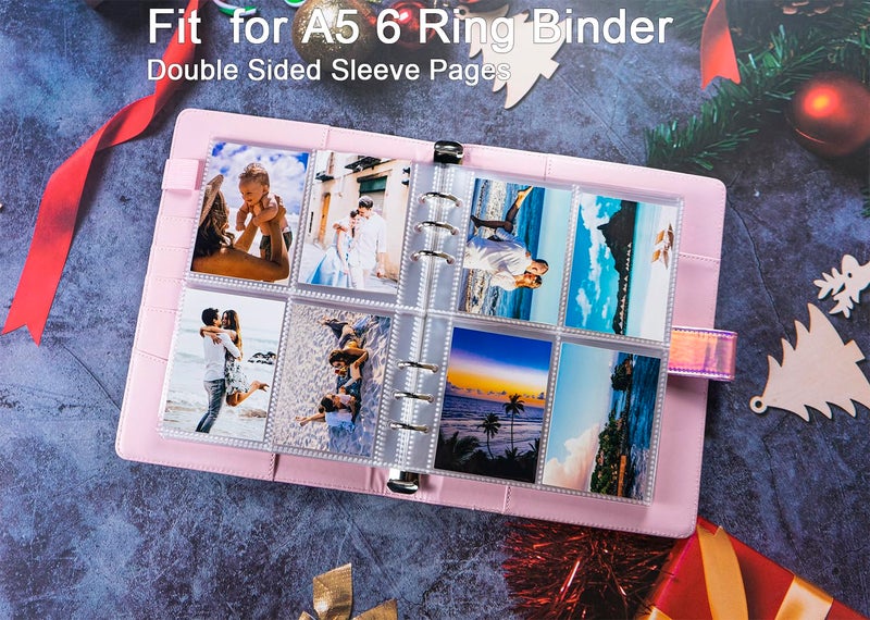 WITHYU 80 Pack 640 Pockets 6 Ring A5 Binder Sleeves,2.5x3.5 Inch Trading Card Sleeves,Double-Sided 4 Pocket Page Protector,Ultra-Clear Kpop Photocard Sheets,Card Sleeve Pages for Game Cards,Photocard - Image 2