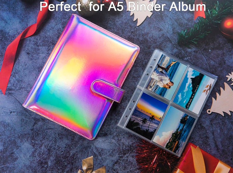 WITHYU 80 Pack 640 Pockets 6 Ring A5 Binder Sleeves,2.5x3.5 Inch Trading Card Sleeves,Double-Sided 4 Pocket Page Protector,Ultra-Clear Kpop Photocard Sheets,Card Sleeve Pages for Game Cards,Photocard - Image 3