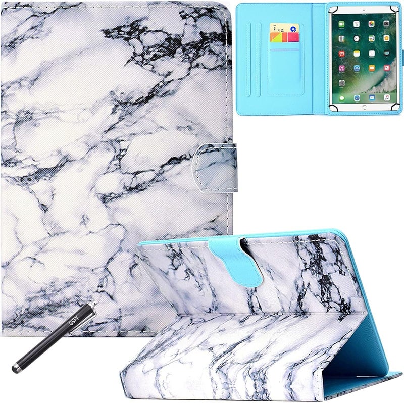 نيو شاين غلاف عالمي لجهاز لوحي مقاس 7.9-8.5 بوصة، غلاف فوليو من جلد PU من Newshine مع حامل لأجهزة iPad Mini 1/2/3/4، وGalaxy Tab 3/4/Note 8.0، وAmazon Kindle Fire HD/HDX 8.0 وغيرها من موديلات 8.0 بوصة - رخام جديد - Image 1