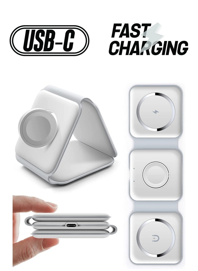 ELTRAZONE 3 in 1 Wireless Charger,Magnetic Foldable Charging Station,Fast Wireless Charging Pad (WHITE) - Image 1
