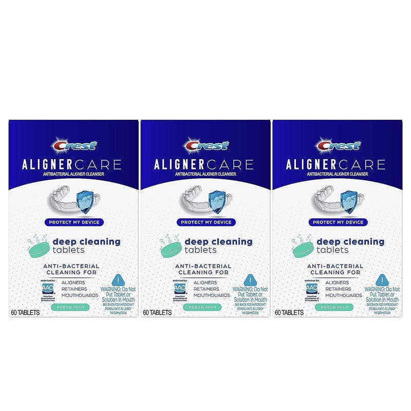 Crest Aligner Care Deep Cleaning Anti-Bacterial Tablets for Aligners, Retainers, Mouthguards, 60-Count, Pack of 3 - Image 1