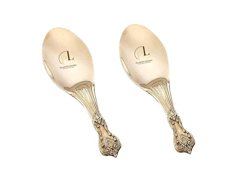 Planto Living Designer Brass Rice Palta for Serving Chammach, Rice Plate Palta, Brass Rice Serving Spoon for Kitchen and Dining Table - 9 inch Long (Set of 2) - Image 1