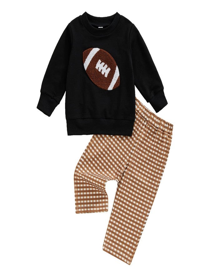 SAYOO Toddler Baby Boy Football Outfit Football Embroidery Sweatshirt Pullover Casual Jogger Pant 2Pcs Fall Sport Clothes (Black, 2-3 Years) - Image 1