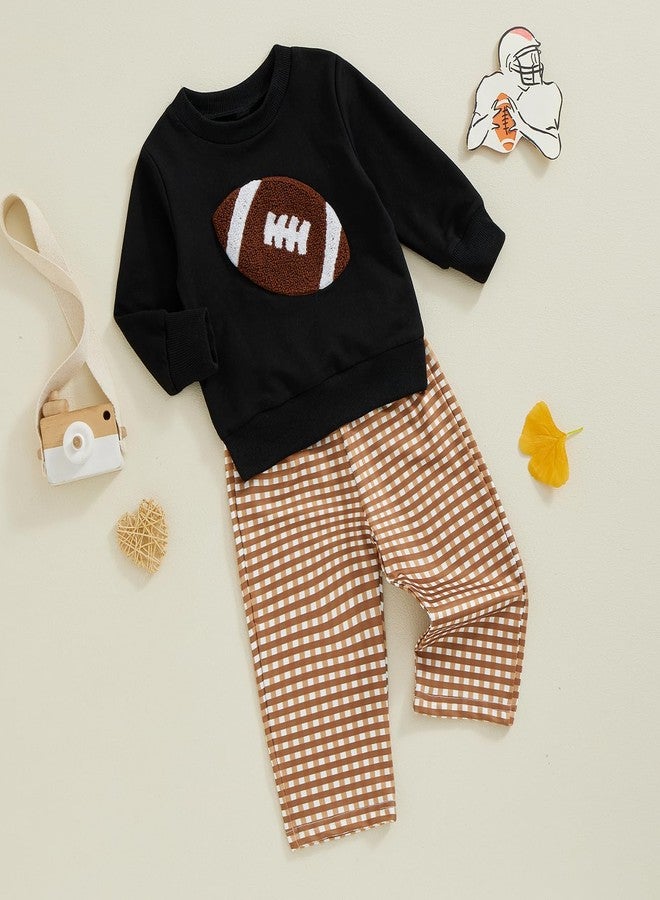 SAYOO Toddler Baby Boy Football Outfit Football Embroidery Sweatshirt Pullover Casual Jogger Pant 2Pcs Fall Sport Clothes (Black, 2-3 Years) - Image 2