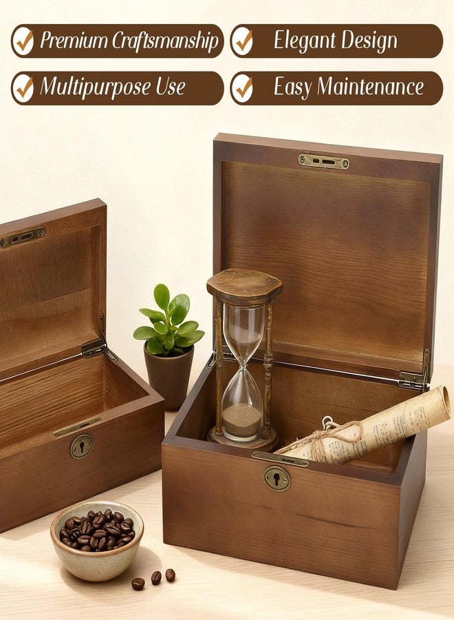 SUJUN Wooden Keepsake Box with Hinged Lid, 2 Pack Vintage Lockable Storage Chest for Jewelry Letters & Memories, Decorative Wood Boxes with Antique Brass Lock, Walnut Finish Home Décor Gift - Image 5