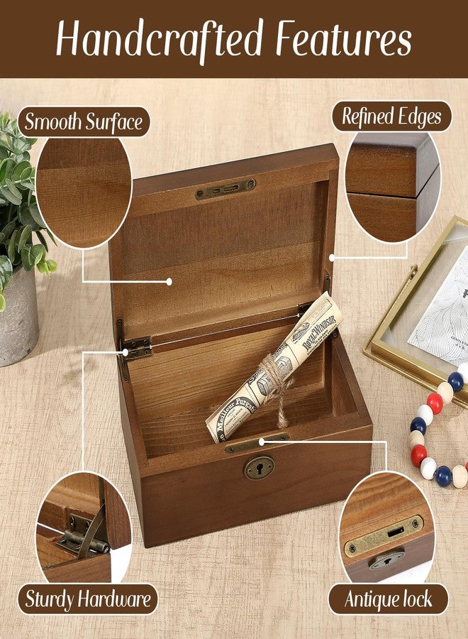 SUJUN Wooden Keepsake Box with Hinged Lid, 2 Pack Vintage Lockable Storage Chest for Jewelry Letters & Memories, Decorative Wood Boxes with Antique Brass Lock, Walnut Finish Home Décor Gift - Image 3
