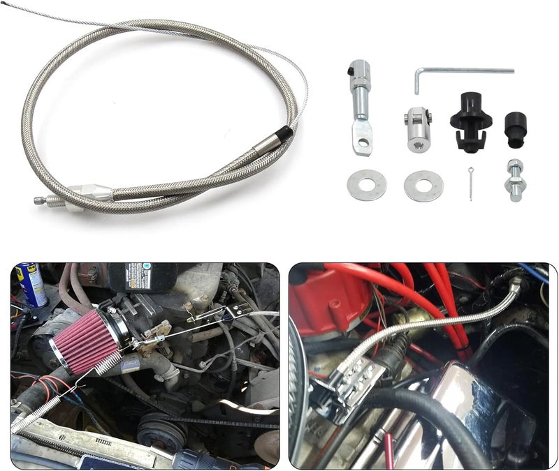 LVOUP 5657 Stainless Adjustable Steel Braided Throttle Cable Kit - 36" Cable, 24" Sleeve - Image 4