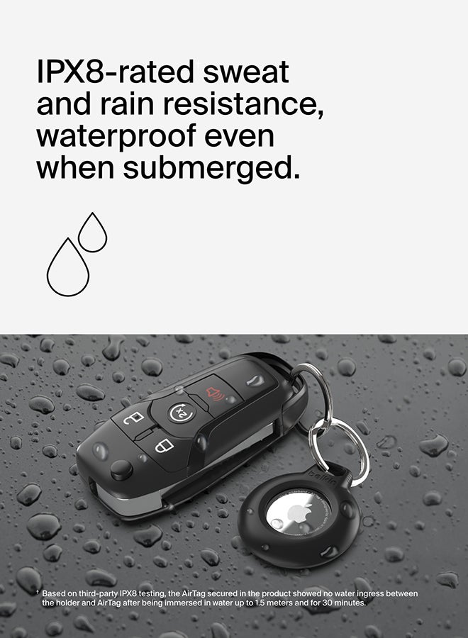 Belkin Waterproof Apple AirTag Secure Holder with Key Ring, Durable Scratch-Resistant AirTag Case, Protective AirTag Keychain Accessory for Keys, Pets, Luggage, Backpacks, and More - (1-pack) Black - Image 2