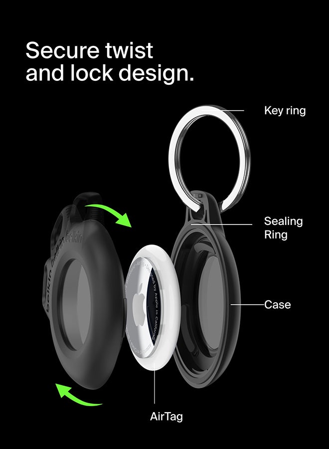 Belkin Waterproof Apple AirTag Secure Holder with Key Ring, Durable Scratch-Resistant AirTag Case, Protective AirTag Keychain Accessory for Keys, Pets, Luggage, Backpacks, and More - (1-pack) Black - Image 3