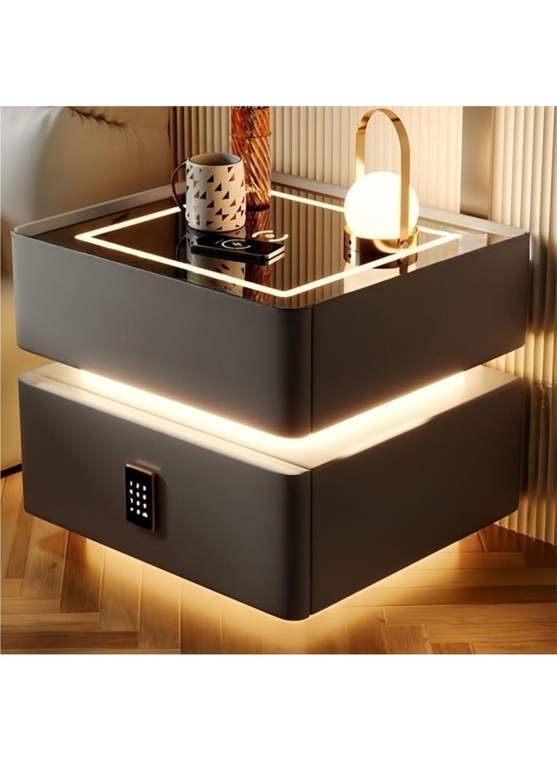 DubaiGallery طاولة جانبية حديثة بجانب السرير مع مرآة LED، ضوء حساس، شحن لاسلكي ومكبر صوت بلوتوث 40 سم - Image 1
