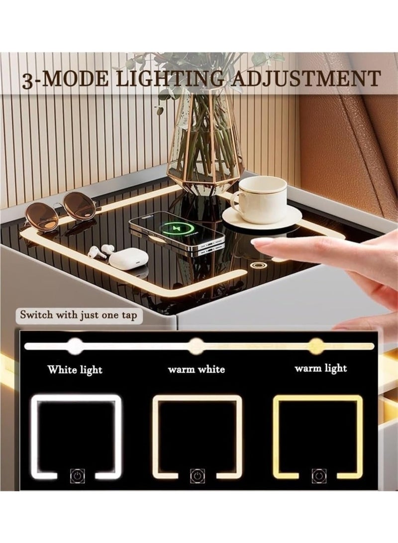 DubaiGallery طاولة جانبية حديثة بجانب السرير مع مرآة LED، ضوء حساس، شحن لاسلكي ومكبر صوت بلوتوث 40 سم - Image 3