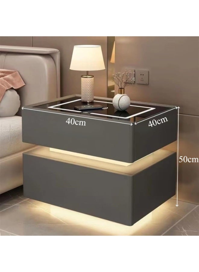 DubaiGallery طاولة جانبية حديثة بجانب السرير مع مرآة LED، ضوء حساس، شحن لاسلكي ومكبر صوت بلوتوث 40 سم - Image 2