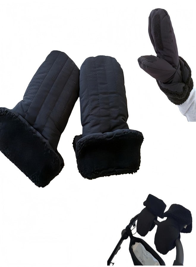 ETOFIXEE Winter Baby Stroller Hand Muffs, Waterproof Windproof Warm Gloves with Lamb Wool Lining, 12x6 Inch Oversized Stroller Handle Warmers with Magic Tape (Black) - Image 1