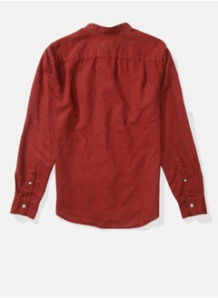 AE Band Collar Linen Button-Up Shirt