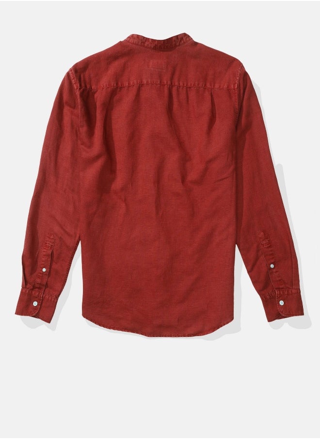 American Eagle - AE Band Collar Linen Button-Up Shirt - Image 1
