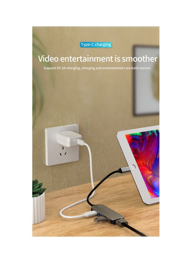 موزع 4 في 1 متعدد المنافذ بمنفذ USB 3.0 Type-C رمادي - Image 5