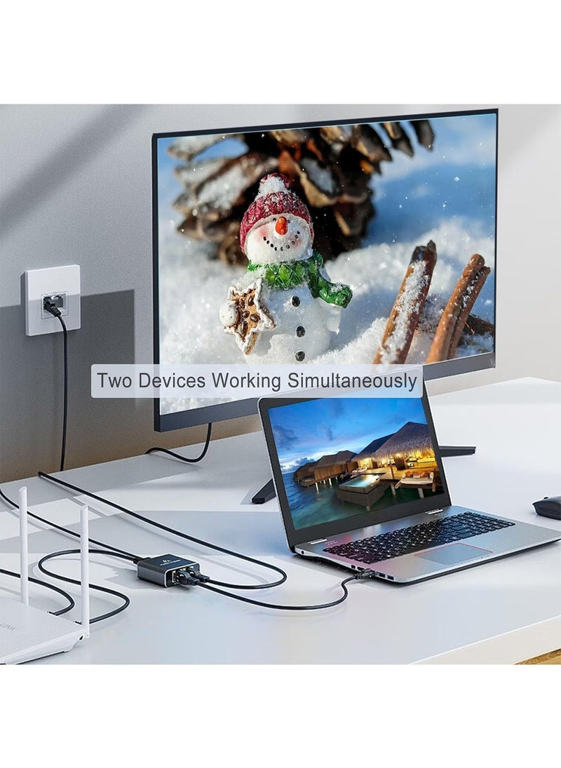 Aookay Ethernet Splitter 1 to 2, 1000Mbps RJ45 Gigabit Network Splitter 2 Port, LAN Splitter with USB Type-C Power Cable for Computer, Hub, Switch, Router, ADSL, Digital TV, etc Working Simultaneously (P2)  - Image 2