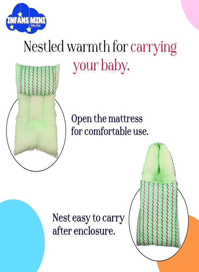 Infans Mini Zigzag Mini 3 in 1 Baby's Cotton Bed Cum Carry Bed Printed Baby Sleeping Bag-Baby Bed-Infant Portable for Unisex Easily Portable, Light Weight Carry for New Born 0-4 Months Old(Green) - Image 3