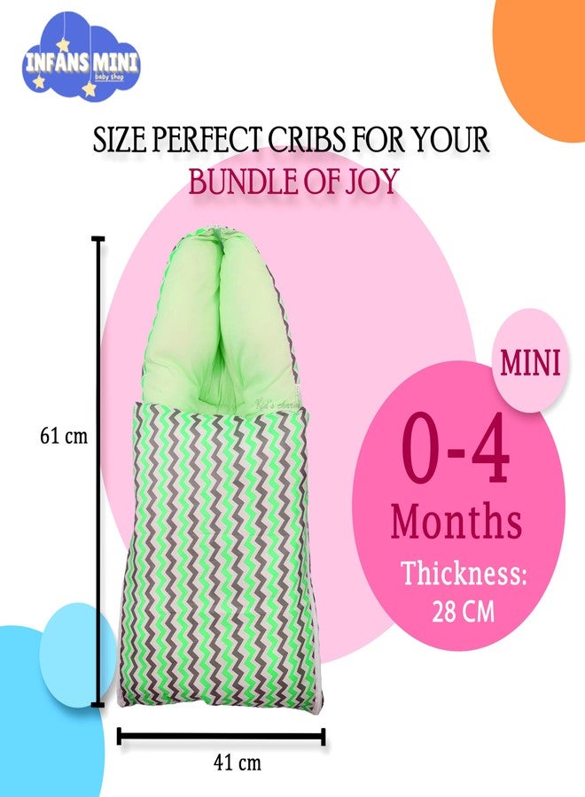 Infans Mini Zigzag Mini 3 in 1 Baby's Cotton Bed Cum Carry Bed Printed Baby Sleeping Bag-Baby Bed-Infant Portable for Unisex Easily Portable, Light Weight Carry for New Born 0-4 Months Old(Green) - Image 2