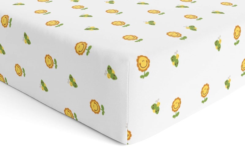 The White Cradle Cotton Baby Crib Fitted Bed Sheets for Cot Organic Twill Fabric Baby Bedding for New Born Infants Toddlers 52x28 Pack of 1 The White Cradle Flower with Bee