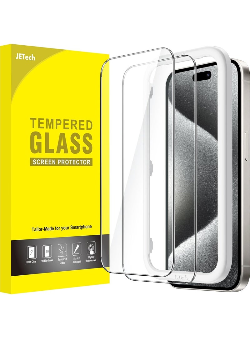 Jetech Screen Protector for iPhone 15 Pro 6.1 Inch Bubble Free Tempered Glass Film with Easy Installation Tool Case Friendly HD Clear 2 Pack - Image 1
