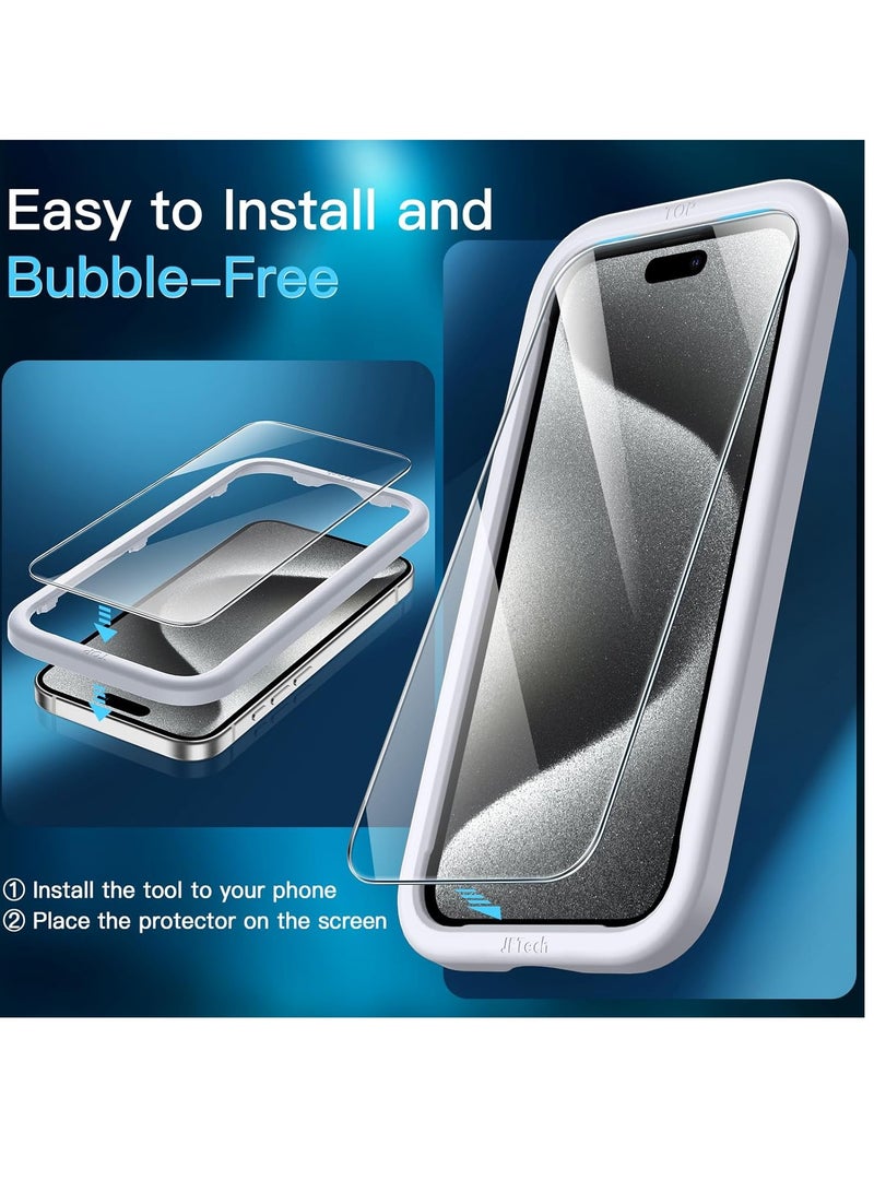 Jetech Screen Protector for iPhone 15 Pro 6.1 Inch Bubble Free Tempered Glass Film with Easy Installation Tool Case Friendly HD Clear 2 Pack - Image 3