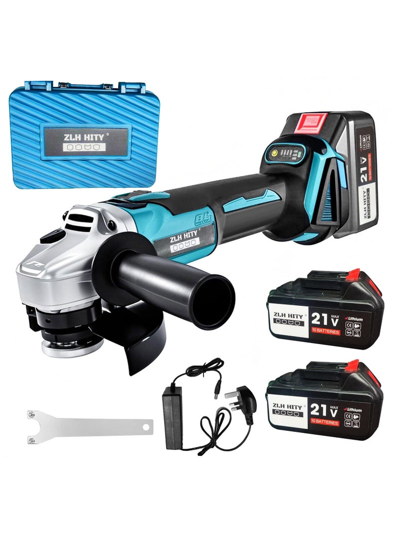 أداة طحن كهربائية لاسلكية مع بطاريتين 21 فولت، كل منهما 10 خلايا، وسرعة دوران 9000 دورة في الدقيقة، وآلة طحن معدنية كهربائية بدون فرشاة، و3 سرعات متغيرة للقطع والطحن والتلميع - Image 1
