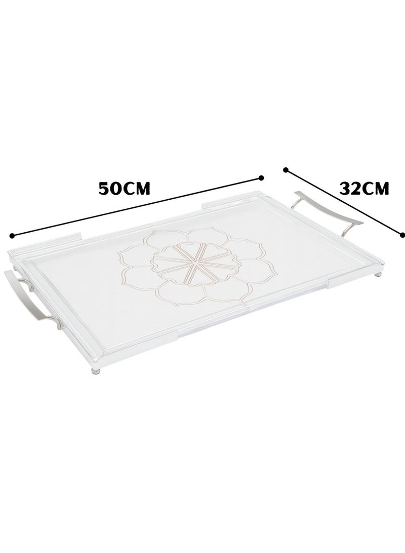 ALQANNAS Premium Engrave Acrylic Serving Tray with Silver Handles | Large Clear Decorative Tray, Durable Heavy-Gauge Acrylic - Image 4
