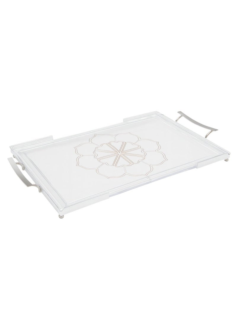 ALQANNAS Premium Engrave Acrylic Serving Tray with Silver Handles | Large Clear Decorative Tray, Durable Heavy-Gauge Acrylic - Image 3