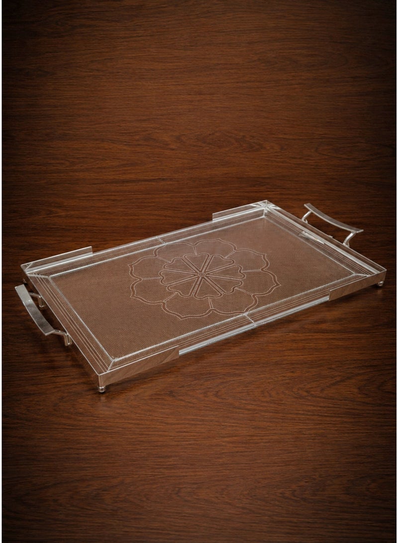 ALQANNAS Premium Engrave Acrylic Serving Tray with Silver Handles | Large Clear Decorative Tray, Durable Heavy-Gauge Acrylic - Image 1