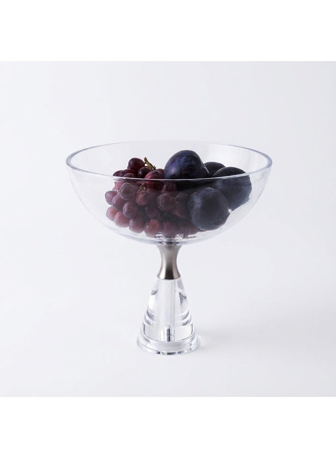 AWANI Modern Elegant Pedestal Fruit Bowl – Clear Glass Centerpiece with Brushed Metal Accent | Luxury Decorative Serving Bowl for Kitchen, Dining Table, Wedding & Home Décor - Image 1