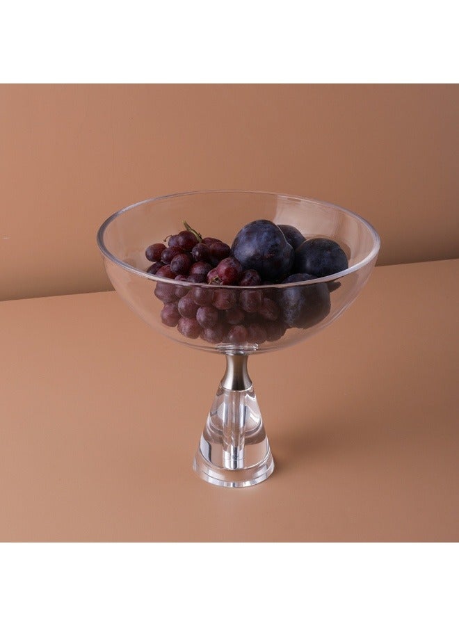 AWANI Modern Elegant Pedestal Fruit Bowl – Clear Glass Centerpiece with Brushed Metal Accent | Luxury Decorative Serving Bowl for Kitchen, Dining Table, Wedding & Home Décor - Image 2