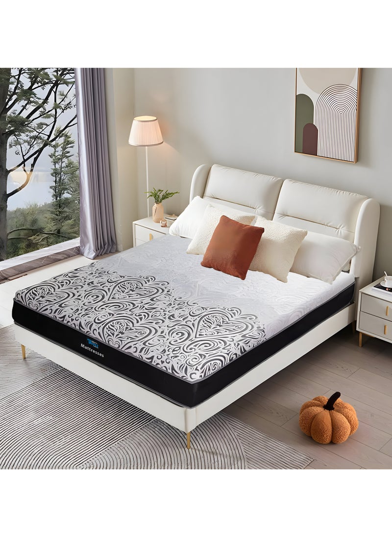 TRIVEX King Size Mattress with Italian Memory Foam - 33cm Thick Bonnell Spring King Mattress, 350 GSM Anti Microbial Fire Retardant Fabric, Zoned Support, Spine Balance, Pressure Relief, 7-Year Warranty 200Lx180W  - Image 1