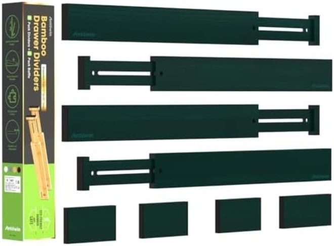 ANTOWIN Bamboo Drawer Dividers Organizers, Drawer Separators Splitter,17-22 inches Long Adjustable Spring-loaded Organizer for Large Utensil, Clothes, Tools  Drawers(yellow)