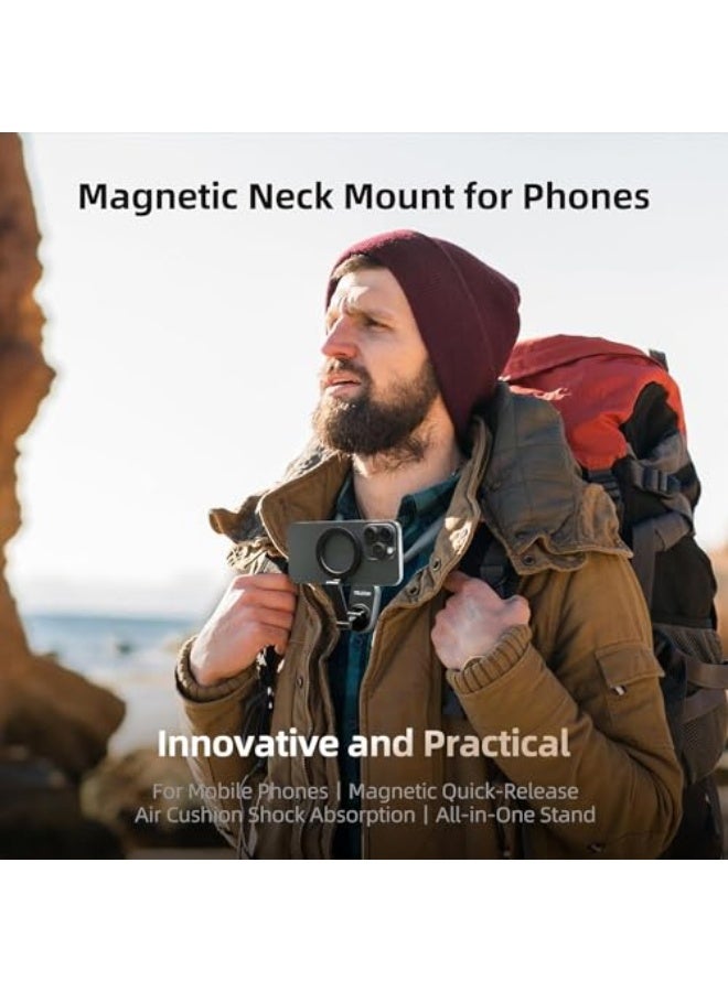 Magnetic cell phone holder to wear around the neck when taking selfies and recording hands-free blogs and videos for iPhone 15 14 13 12 Pro Max Plus Mini Gray - Image 5