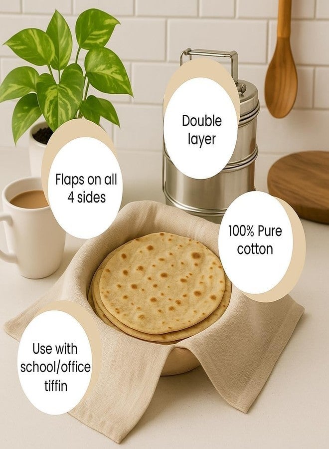 DVIJISHA Pack of 2 Cotton Roti Clothes Wrap with Flaps, Double Layer Cotton Cover for Chapati, Hot Case, Traditional Style Kitchen Chapati Wrap, Kitchen Roti Cover for Tiffin - Image 4