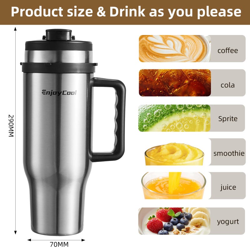 ENJOYCOOL 40oz Insulated Ninja Blender Cups Replacement with Lid,3-in-1 Insulated Stainless Steel Tumbler With Handle ,Smoothie Cup Holder Friendly,Compatible with Ninja BN751,BN401, BN801, SS101,SS151etc - Image 5