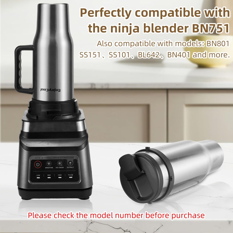ENJOYCOOL 40oz Insulated Ninja Blender Cups Replacement with Lid,3-in-1 Insulated Stainless Steel Tumbler With Handle ,Smoothie Cup Holder Friendly,Compatible with Ninja BN751,BN401, BN801, SS101,SS151etc - Image 2