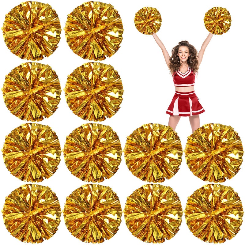 Deekin 12 Pcs Cheerleading Pom Poms Cheerleader Squad Spirited Fun Pompoms 12 Inch Metallic Foil Cheer Pom Poms with Handle Flowers for Sport Team Dance Costume Party 50g Weight EachGold - Image 2