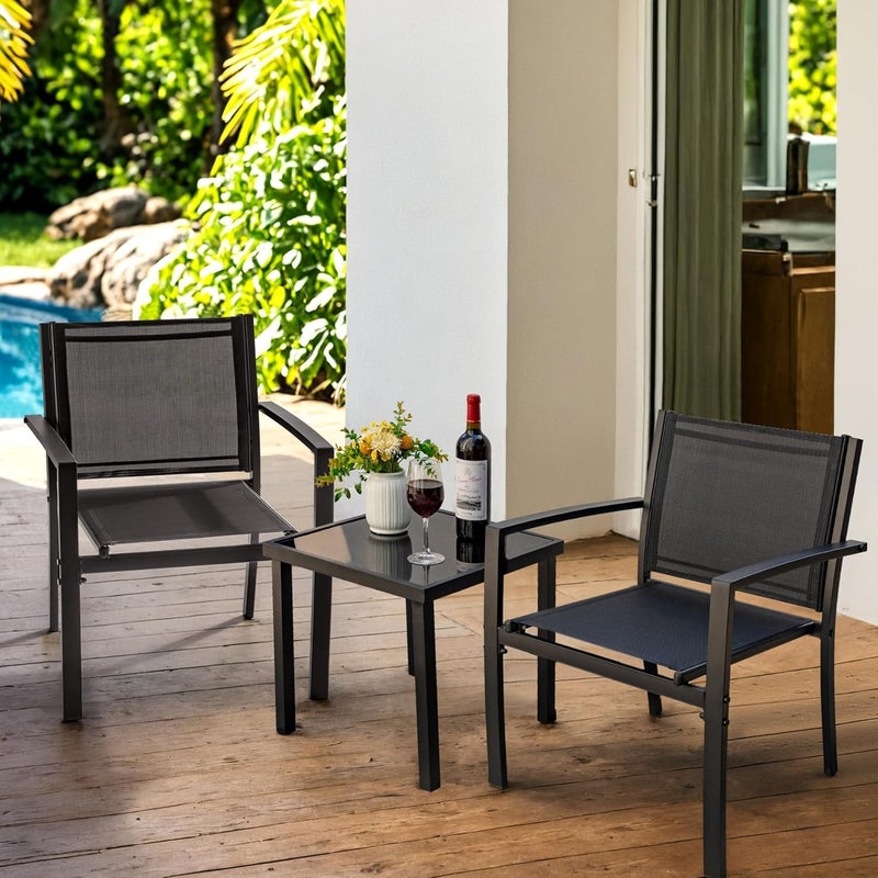 JUMMICO JUMMICO 3 Pieces Patio Furniture Set Outdoor Textilene Patio Chair Set of 2 with Table Modern Conversation Porch Set for Yard Garden Porch and Poolside Black  - Image 5