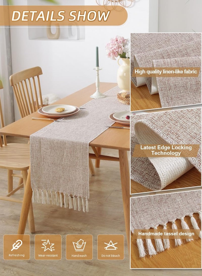 Excefore Table Runner Boho Style, Rustic Handmade Rustic Table Runner, 72 Inches Long Coffee Table Runner for Dining Party Holiday, Decorative for Home Dining Tea Kitchen (13*72 Inch) - Image 2