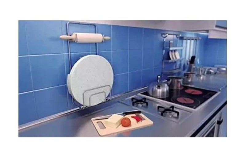 Zepdos® Stainless Steel Chakla Belan Stand for Kitchen, Rolling Pin Holder, Wall Mount Stand, Stand for Kitchen Storage Rack, Tawa Stand for Kitchen (Sliver) - Image 2